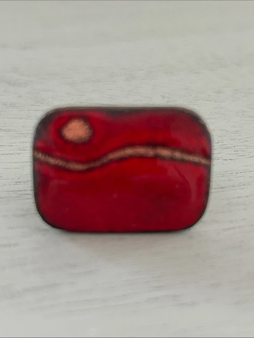Vintage Mid Century Enamel Red Rectangular Cuff Links, Signed